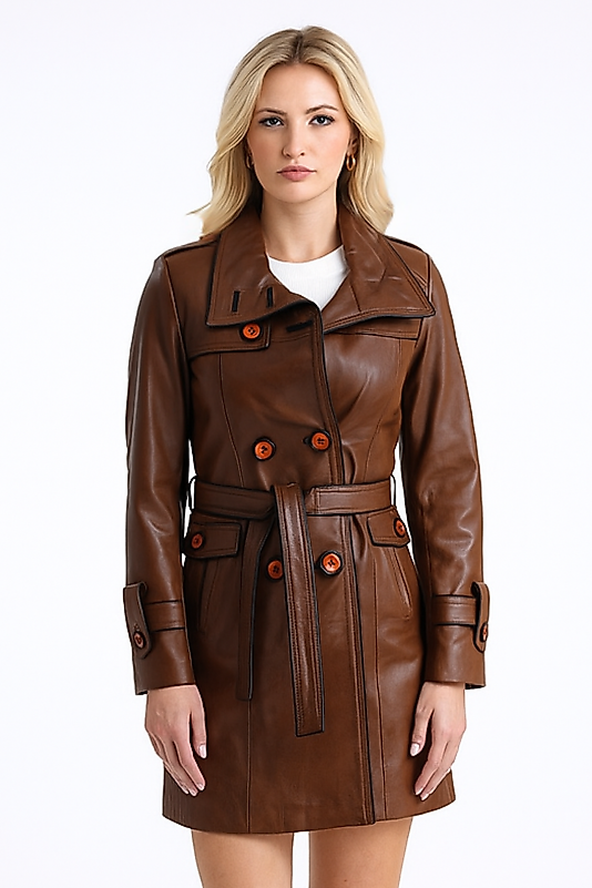 Luisa Hakiki Deri Kadın Taba Trençkot