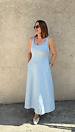 Askılı Uzun Açık Mavi elbise