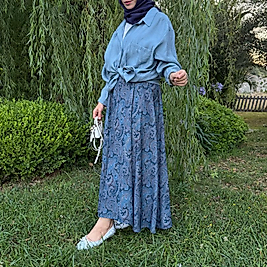 Şal desen etek ( lacivert)