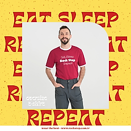 Eat, Sleep Oversize Kırmızı T-Shirt