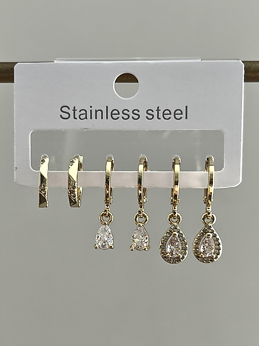 Çelik 6’lı Gold Damla Taş Küpe