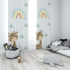 Minibabyrooms Gökkuşağı ve Zürafa Temalı Fon Perde