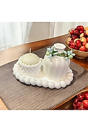 Bubble tepsi, çiçekli vazo ve tealight seti