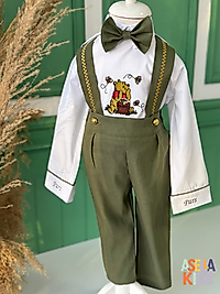 Erkek Çocuk Yeşil Salopet Takım - Winnie The Pooh Nakış