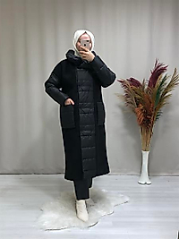 Kadın Kapitone Detaylı Uzun Tesettür Mont