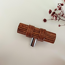 Tek Delikli Rattan Kulp (Kalın), Bohem Rattan Dolap Kulpu Koyu Meşe