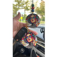 Pop Art Desen Kadın Dikiz Aynası Süsü Anahtarlık Seti