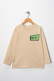 Erkek Çocuk Uzun Kollu Bisiklet Yaka "Gazze"  Baskılı Tişört Mevsimlik Pamuklu