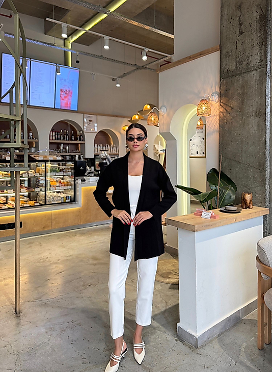 Oversize ,Yumuşak Standart Beden Siyah Uzun  Hırka