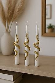 Yılan Figürlü Şamdan Mum, 3’lü Set, Gold Renk