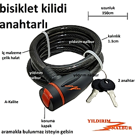 BİSİKLET KİLİDİ 150CM MOTOR KİLİDİ KALIN 2 ANAHTAR ÇELİK HALAT