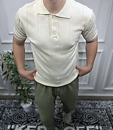 Düğmeli Polo Yaka Triko - Bej