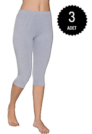 Gümüş 3104 Kadın Likralı Düz Diz Altı Tayt Gri 3 lü Paket