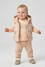 Erkek Bebek Bear Baskılı Yelekli 3’lü Takım 6-18 Ay
