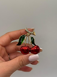 Zirkon Taşlı Kiraz Figürlü Premium Broş