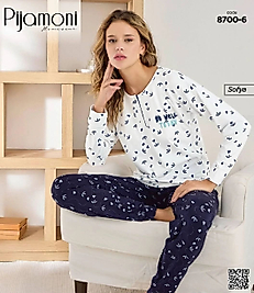 Do Well Today Baskılı Düğme Detaylı Pijama Takımı 8700-6