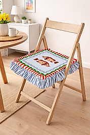 Balık Desenli Fırfırlı Marin Sandalye Minderi