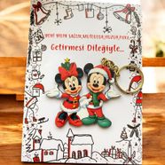 Yeni Yıl Mickey Minnie Ahşap Anahtarlık