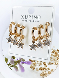 Xuping Vip Seri Yıldız Model Gold Renk Çelik Küpe (2 cm) ( Tek kulak deliği ile 3 küpe görünümü)