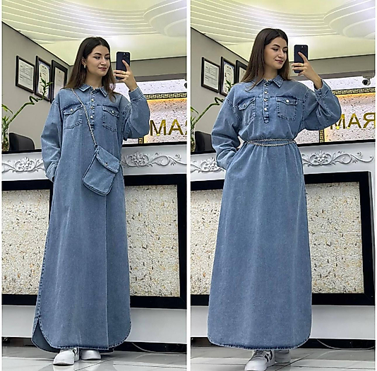 Çantalı kot elbise