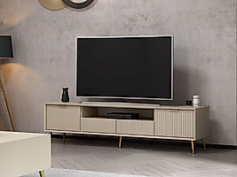 Çizgili Mebran Kapaklı Ayaklı Tv Ünitesi - Kumtaşı