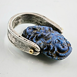 LAPİS LAZULİ ÇİFT MEDUSA RÖLYEFLİ YÜZÜK