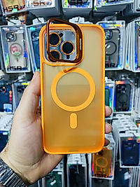 İphone 14 Pro Max Standlı Lens Korumalı Telefon Kılıfı Turuncu