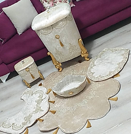 Vizon Rengi Gold Detaylı El Yapımı Kirli Çamaşır Sepeti Takımı Ve Paspas