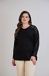 omuz tül detaylı penye bluz