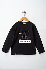 Yetişkin Uzun Kollu Bisiklet Yaka "Ben Müslümanım"  Baskılı Tişört Mevsimlik Pamuklu