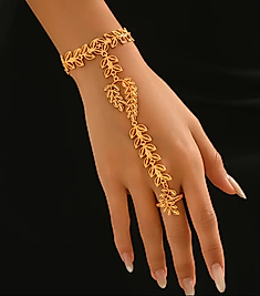 Jade'm Gold İnce Bakır El Zinciri Şahmeran ile İncelikli Buğday ve Yaprak Tasarımı