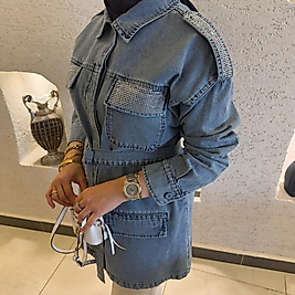 Taş serpmeli denim ceket /açık mavi