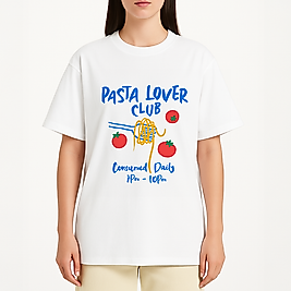 Pasta Lover Club - Baskılı Oversize Tişört