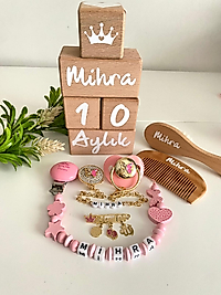 Emzik Seti, Tarak Fırça ve İsimli Bebek Ahşap Anı Küpleri