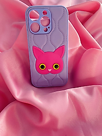 iPhone 14 Pro Lila Kedi Kabartmalı Telefon Kılıfı