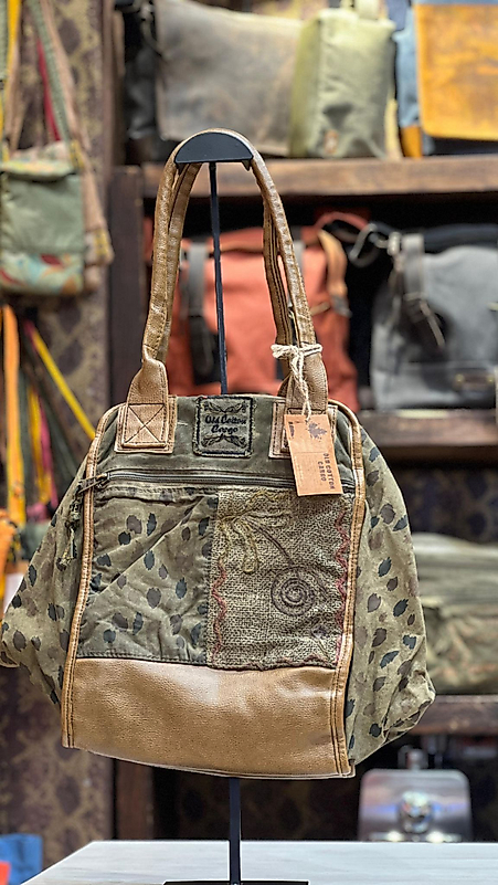 Old Cotton Kaliteli Organik Vintage Büyük Desenli Kadın Omuz Çantası Sancarlos bag 8145 XL