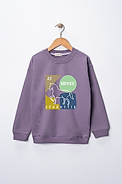 Kız Çocuk "At Binmek Sünnettir" Baskılı Pamuklu Sweat