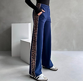 OYSHO MODAL KUMAŞ LEOPAR ŞERİTLİ BOL PAÇA ALT LAC