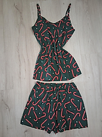 Kadın Yeşil İp Askılı Şortlu Penye Gecelik Takımı