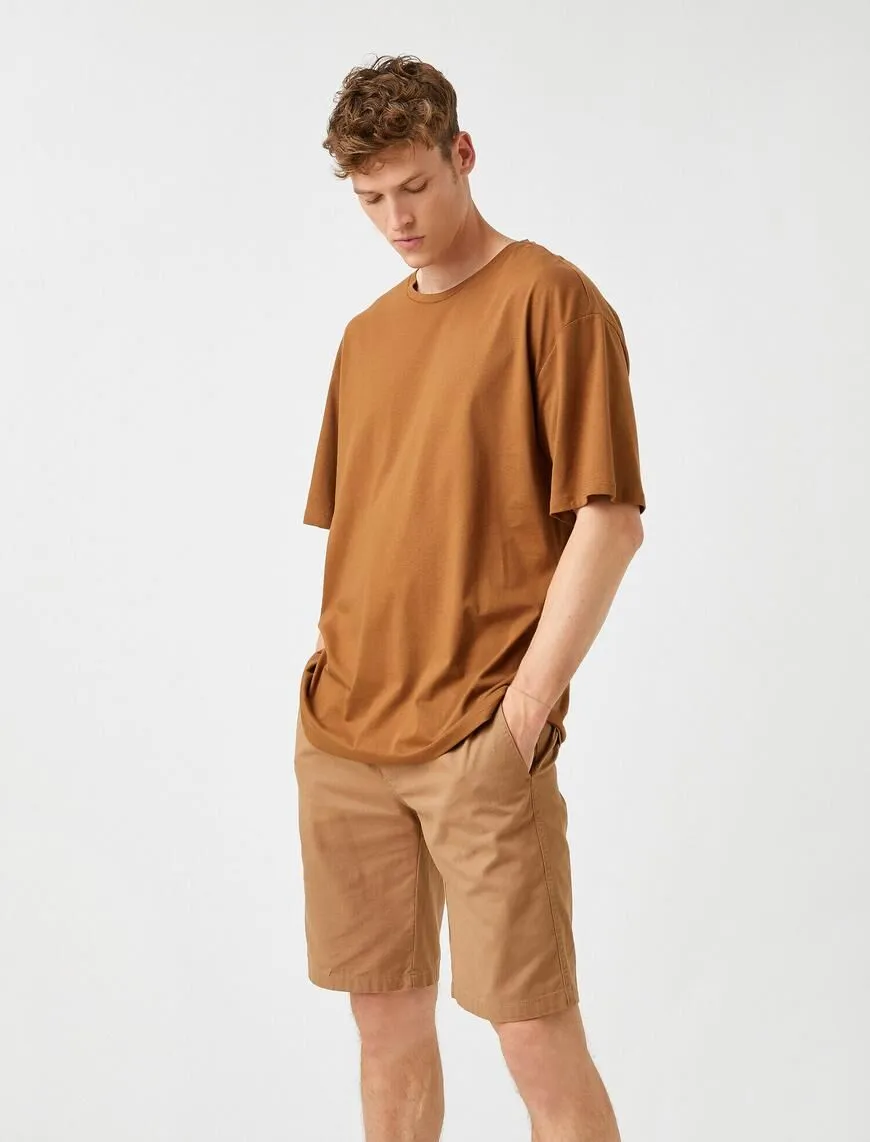 Basic Oversize Tarçın Renk Bisiklet yaka Tişört