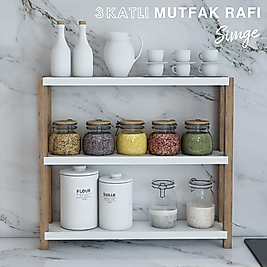 Simge 3 Katlı Ahşap Mutfak Rafı / Dekoratif Raf / Çok Amaçlı Kullanım ( Beyaz )