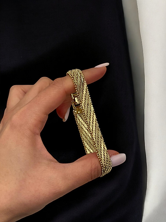 XUPING VIP Çelik Çok Sıralı Mikro Zincir Bileklik – 14K Altın Renk