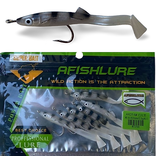 Afishlure 3 gr 6 cm Silikon Yem 6 adet (Gri Siyah)