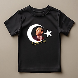 Atatürk Baskılı günlük ve Okul Grurupları için Ulusal model Normal Kalıp  Çocuk Tişört