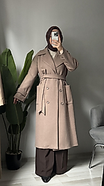 Açık Kahve Çift Düğmeli Kaban