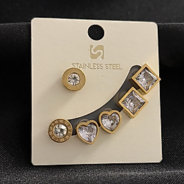 6'lı Taşlı Gold Çelik Küpe