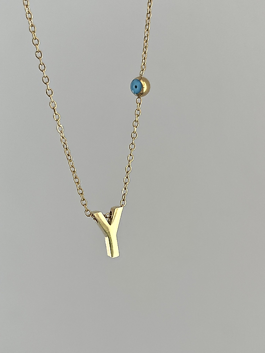 Çelik Y Harf Minimal Gold Kolye