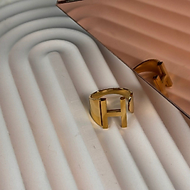 HARFLİ AYARLANABİLİR GOLD RENK ÇELİK YÜZÜK H HARFİ