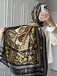 İpek Vual Desenli Şal - Siyah