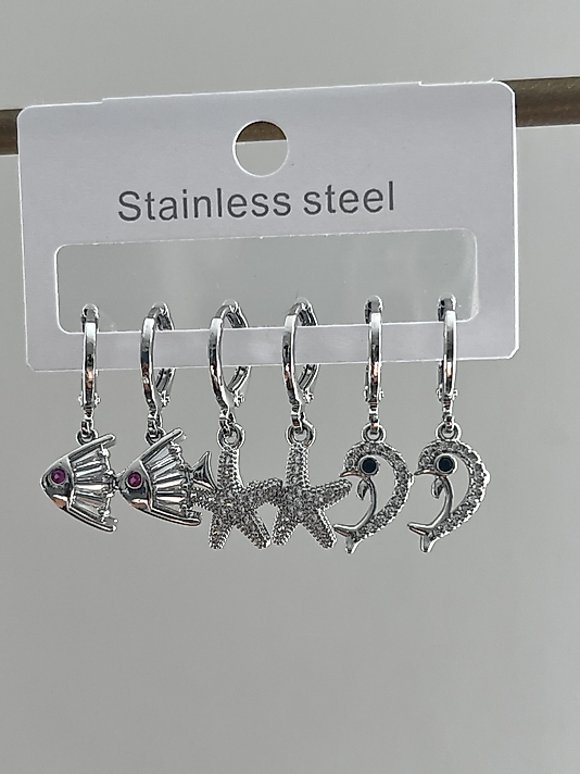 Çelik 6’lı Silver Deniz Yıldızı-Balık Küpe